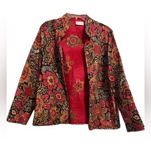 Alfred Dunner Red and Black Floral Quilt Jacket